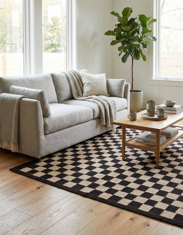 Detail image of  4' 2 x 5' 8  Hand Woven Kilim Modern Wool Rug