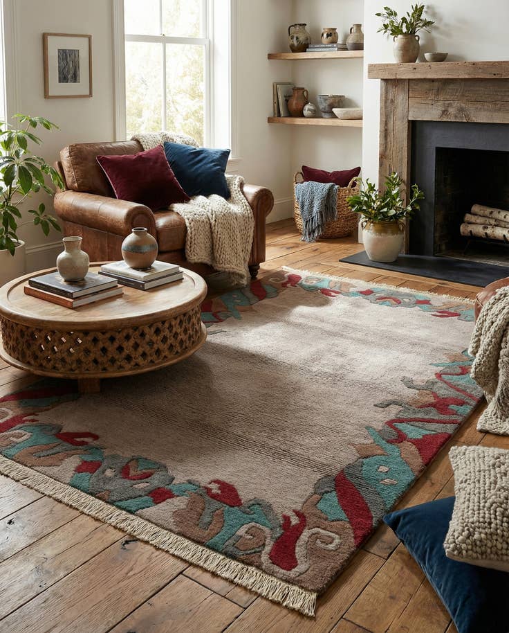 Detail image of 4' 2 x 5' 11 Hand Knotted Nepal Wool Rug
