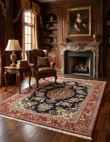 4' 7 x 6' 8 Hand Knotted Qom Persian Rug