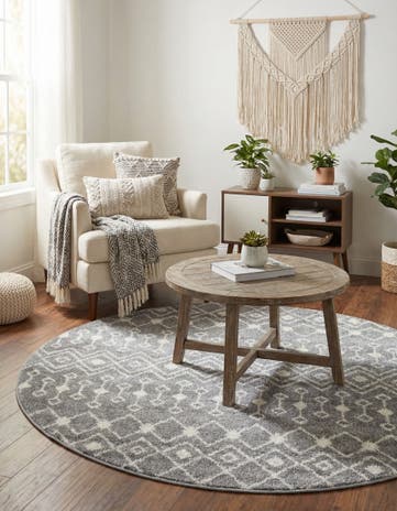 Gray Moroccan Trellis Round Rug