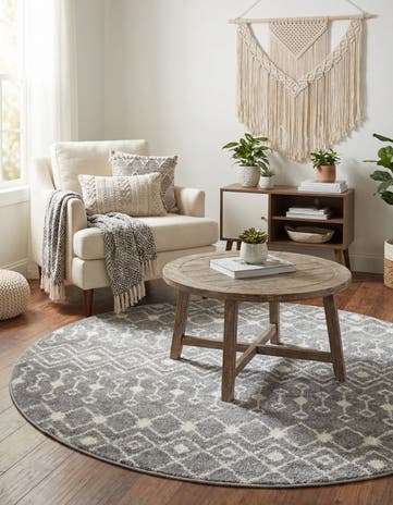 Gray Moroccan Trellis Round Rug