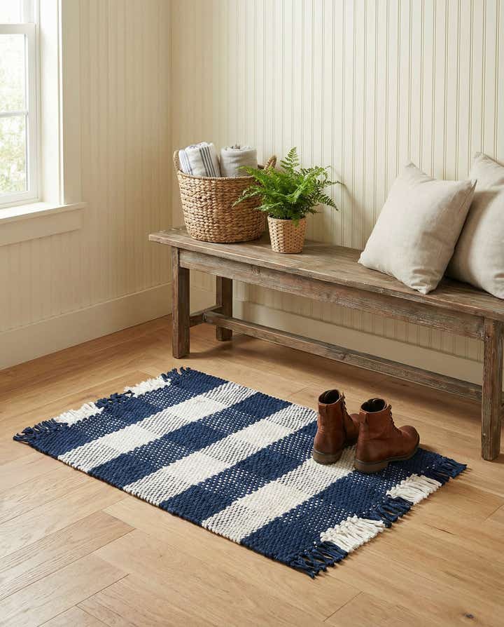 2' 2 x 3' Easy-Clean Eco Plaid Washable Indoor / Outdoor Rug