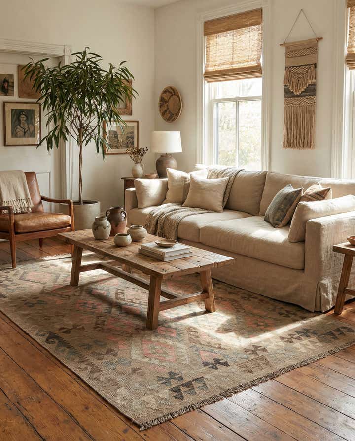6' x 8' 3 Hand Woven Kilim Maymana Wool Rug
