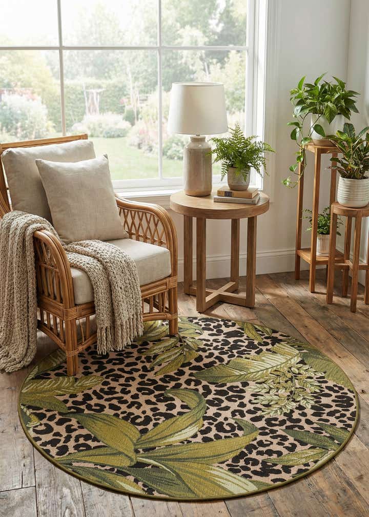 4' x 4' Easy-Clean Botanical Indoor / Outdoor Round Rug