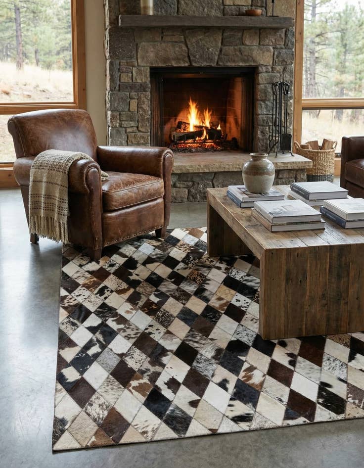 Detail image of 4' 1 x 5' 10 Cowhide Stocks Rug