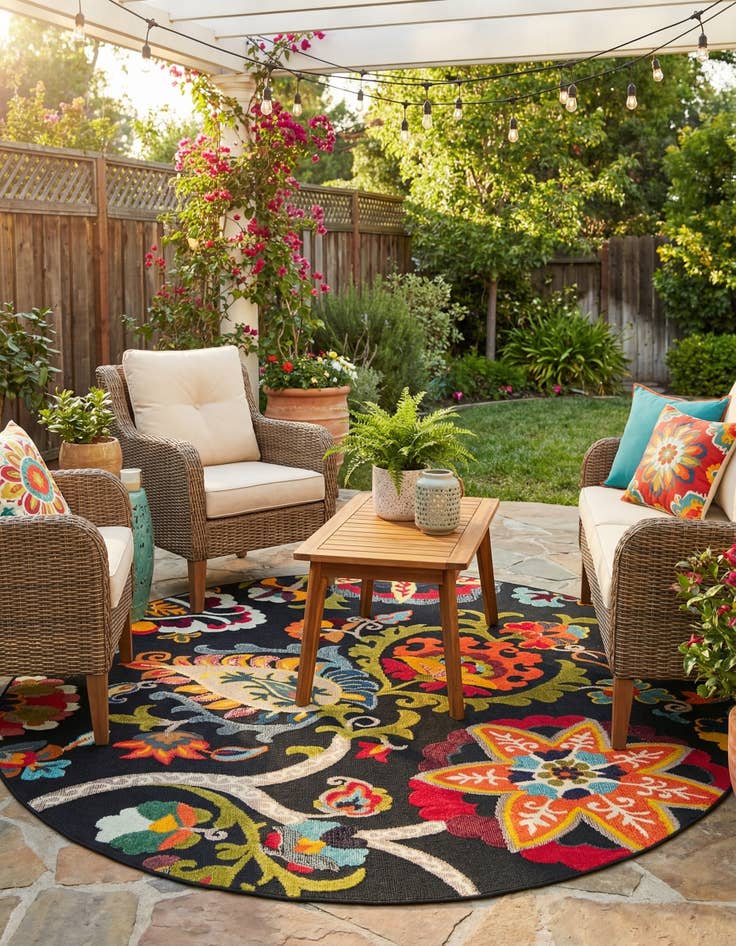 Detail image of 7' 10 x 7' 10 Easy-Clean Casablanca Indoor / Outdoor Round Rug