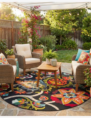 Multi Black Easy-Clean Casablanca Indoor / Outdoor Round Rug