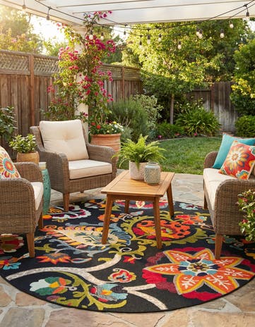 Multi Black Easy-Clean Casablanca Indoor / Outdoor Round Rug