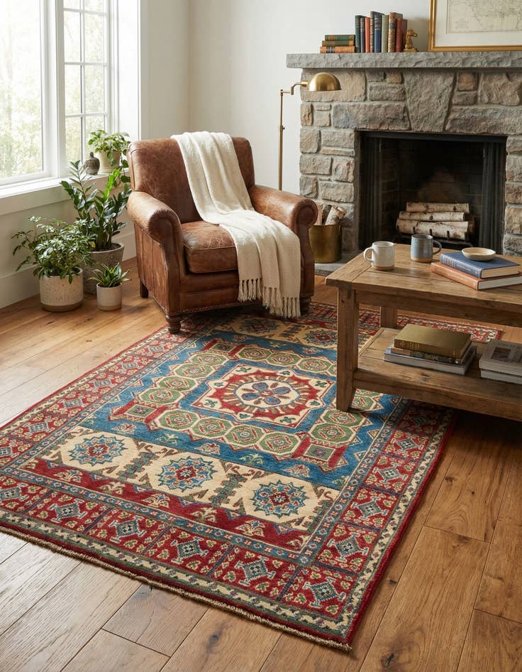 Detail image of 4' 1 x 6' 1  Hand Knotted Kazak Rug