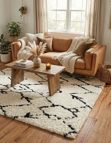 Pearl and Black Infinity Shag Square Rug