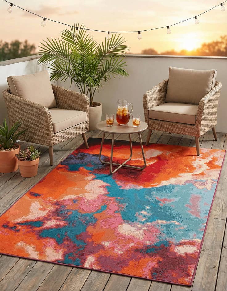 Detail image of 4' 1 x 6' 1  Washable Modern Indoor / Outdoor Rug
