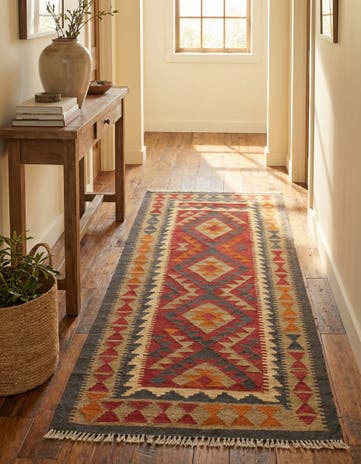 3' 6 x 6' 9 Hand Woven Kilim Maymana Wool Runner Rug