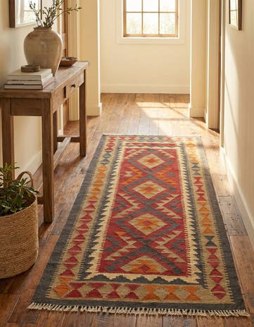 3' 6 x 6' 9 Hand Woven Kilim Maymana Wool Runner Rug