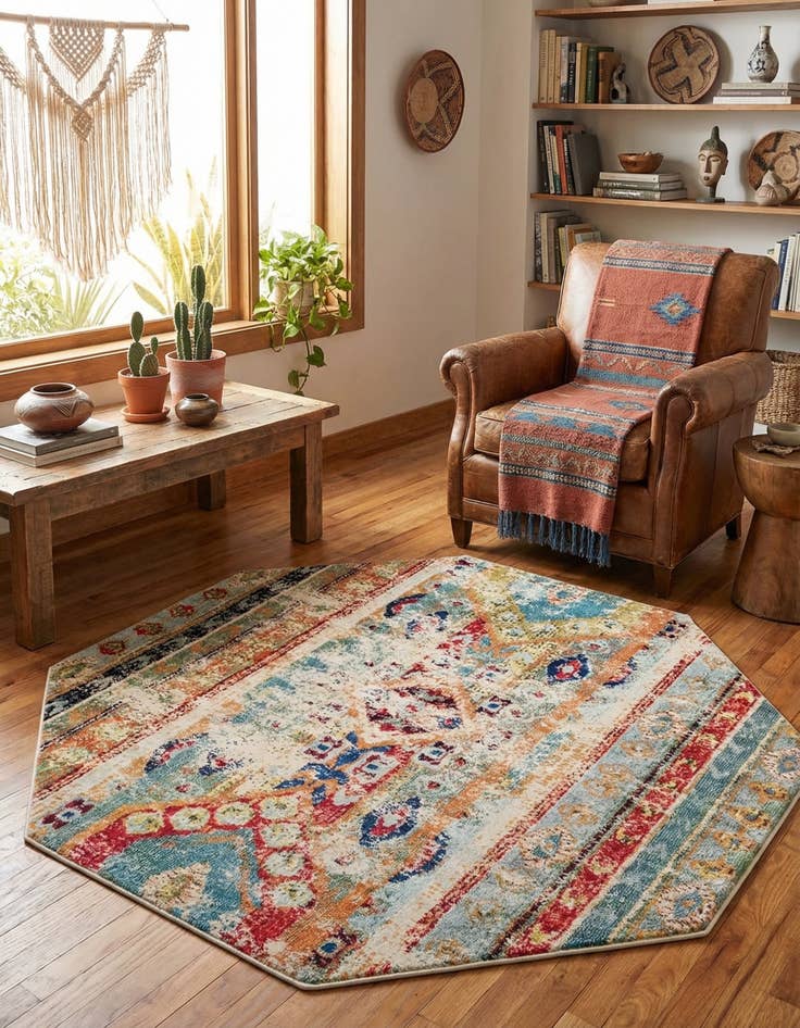 Detail image of 6' x 6'  Washable Santa Fe Octagon Rug