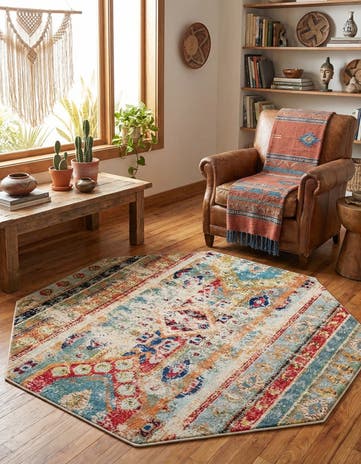 Blue Washable Mesa Octagon Rug