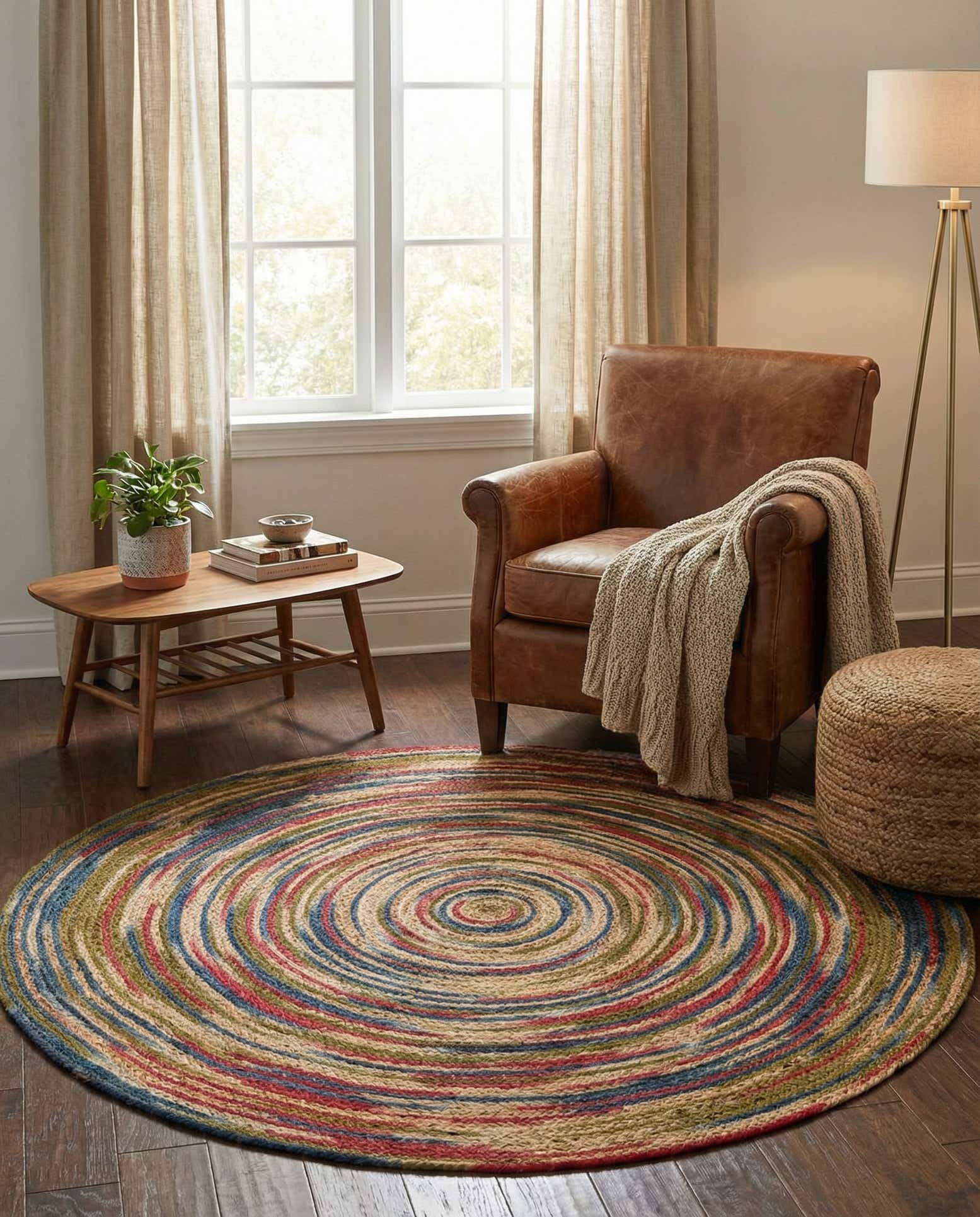 5' 1 x 5' 1 Handmade Braided Jute Round Rug