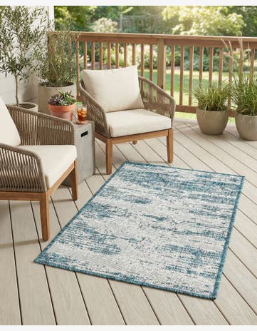 Teal Easy-Clean Modern Indoor / Outdoor Rug