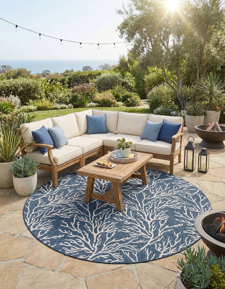 Detail image of  12' x 12'  Washable Coastal Indoor / Outdoor Round Rug