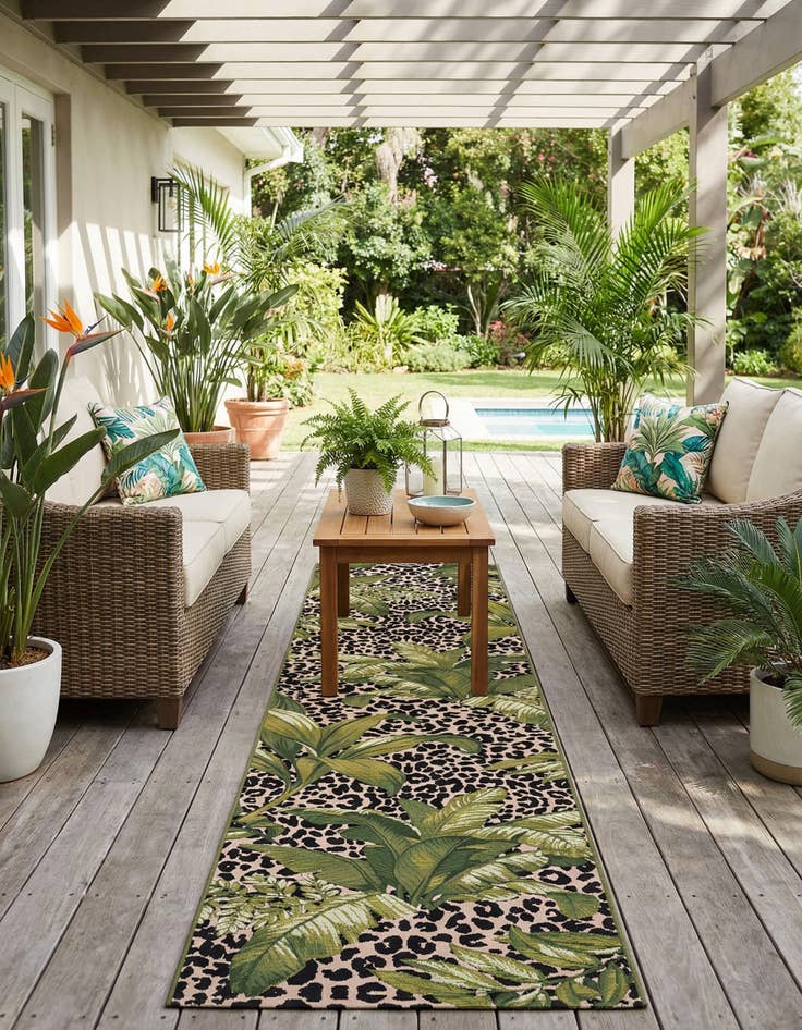Detail image of 2' 7 x 12'  Washable Botanical Indoor / Outdoor Runner Rug