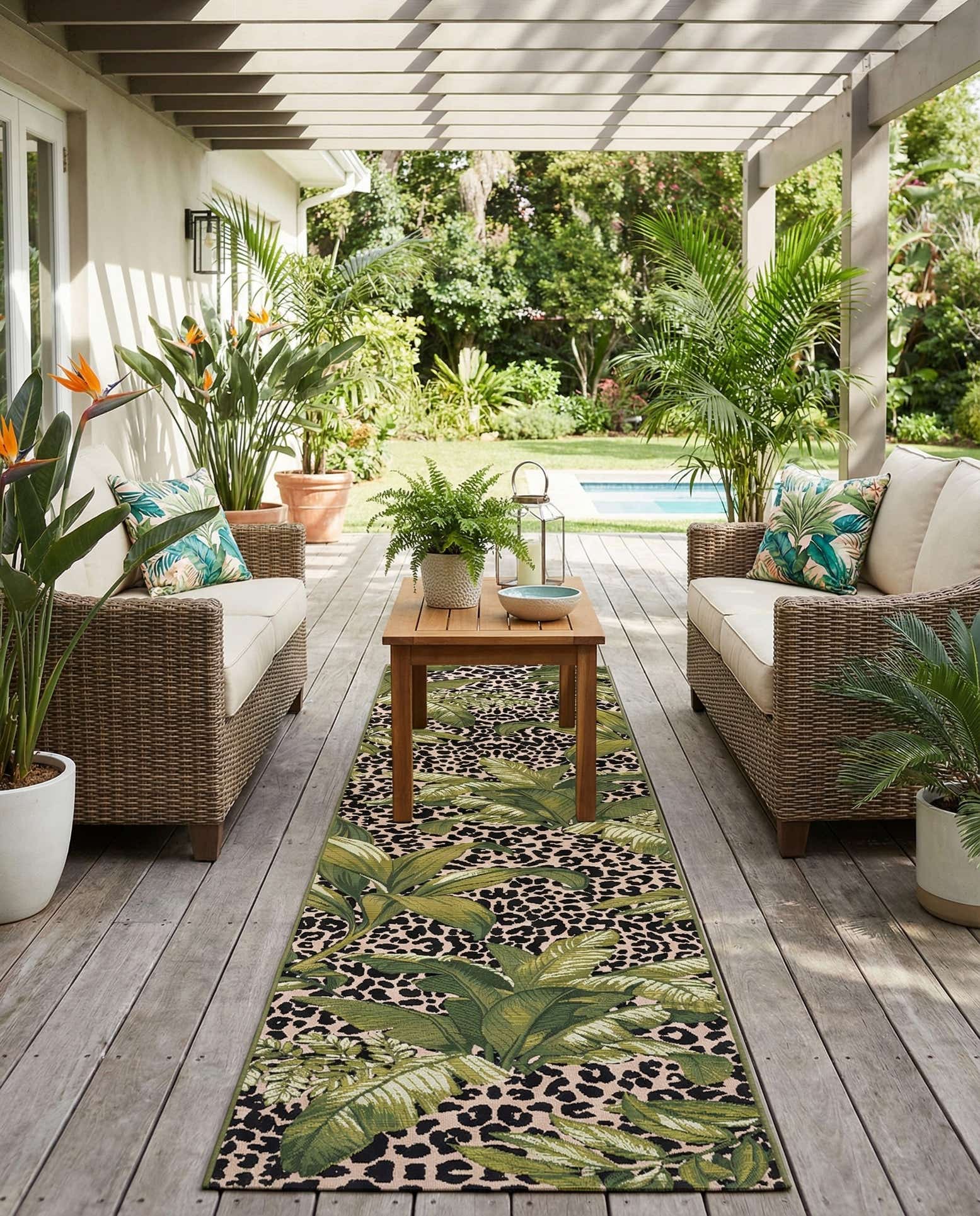 2' 7 x 12' Easy-Clean Botanical Indoor / Outdoor Runner Rug