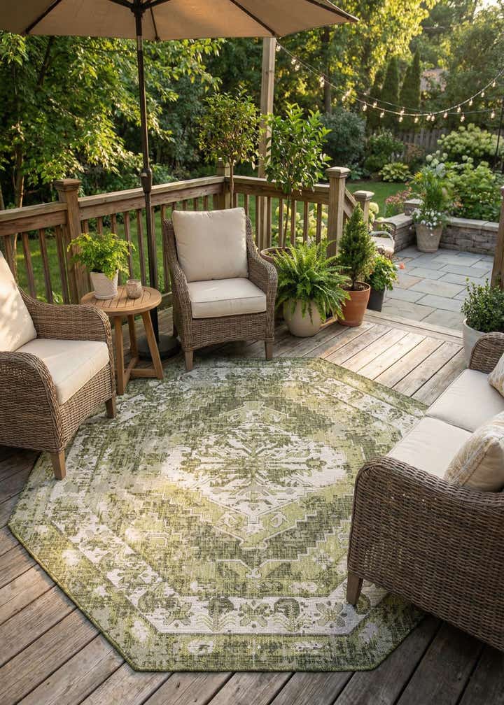 7' 10 x 7' 10 Easy-Clean Traditional Indoor / Outdoor Octagon Rug