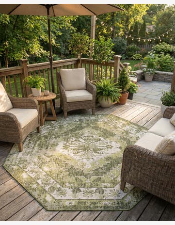 7' 10 x 7' 10 Easy-Clean Traditional Indoor / Outdoor Octagon Rug