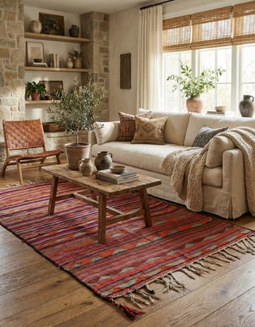 4' 5 x 7' 3 Hand Woven Kilim Fars Wool Rug