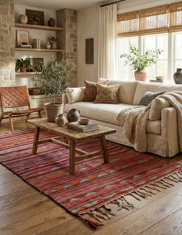 4' 5 x 7' 3 Hand Woven Kilim Fars Wool Rug