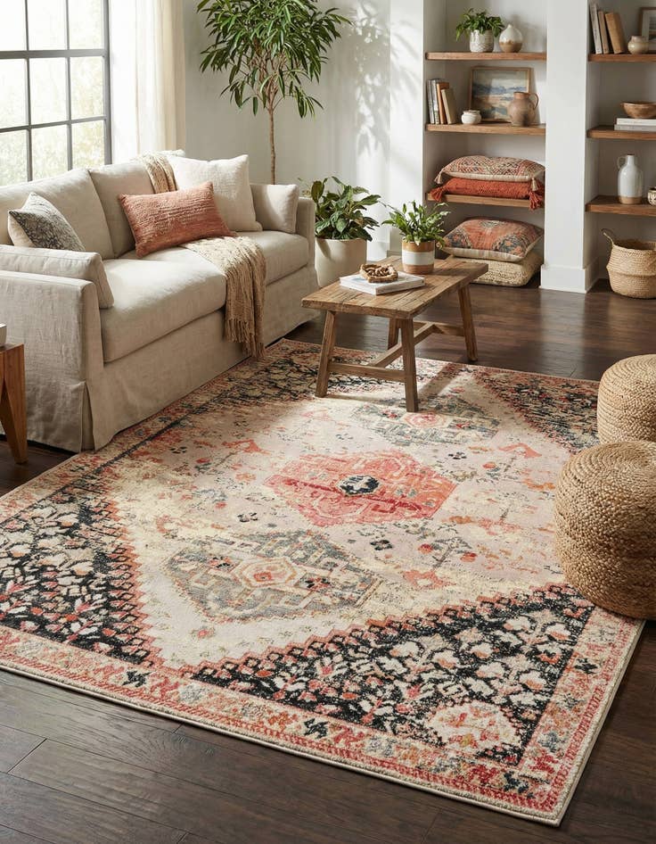 Detail image of 7' 10 x 10'  Washable Traditional Indoor / Outdoor Rug