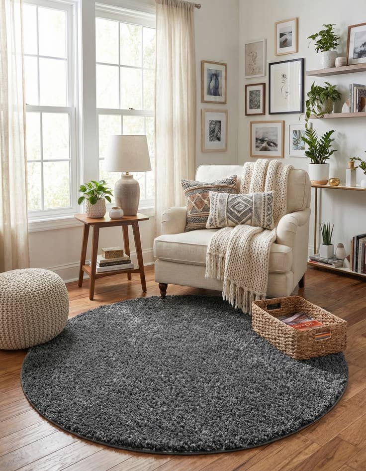 Detail image of  5' x 5' Soft Solid Shag Round Rug