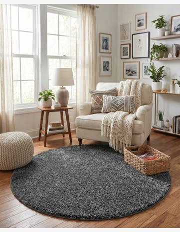 Pebble Gray Soft Solid Shag Round Rug