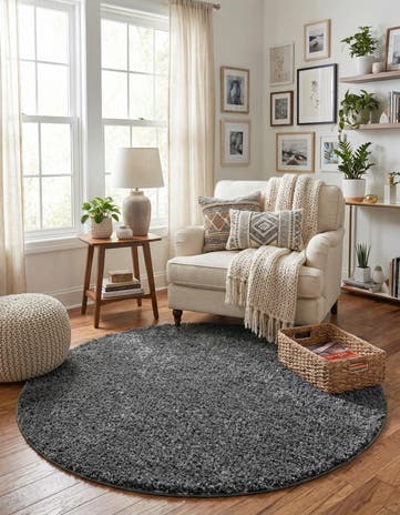 5' x 5' Soft Solid Shag Round Rug