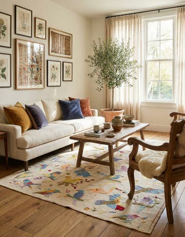 6' 9 x 9' 4 Hand Woven Kilim Suzani Wool Rug