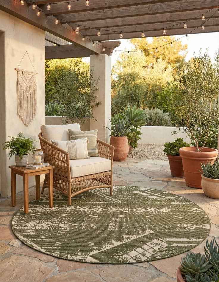Detail image of  7' 10 x 7' 10  Washable Bohemian Indoor / Outdoor Round Rug