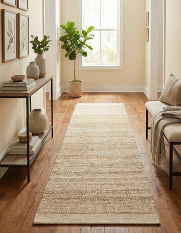 Ivory and White Hand Woven Lariat Runner Rug