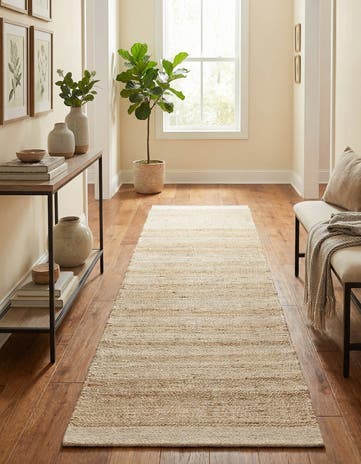 Ivory and White Hand Woven Lariat Runner Rug