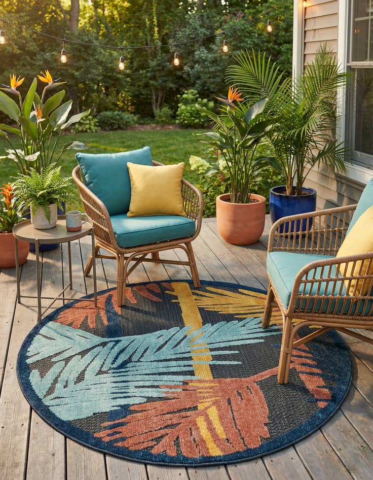 Detail image of  5' 3 x 5' 3  Washable Belize Indoor / Outdoor Round Rug