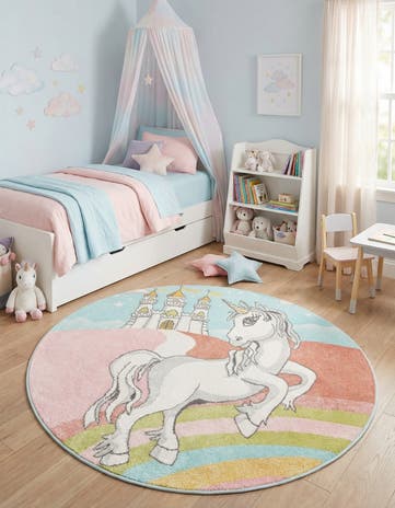 5' 3 x 5' 3 Unicorn Whimsy Kids Round Rug