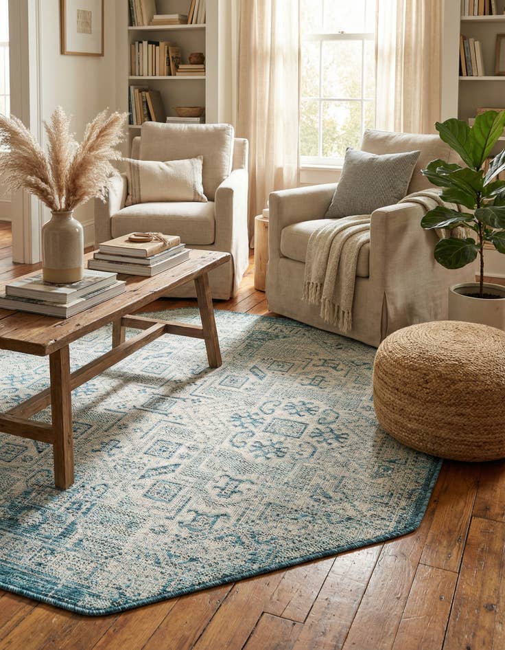 Detail image of 5' 3 x 5' 3 Easy-Clean Aztec Indoor / Outdoor Octagon Rug