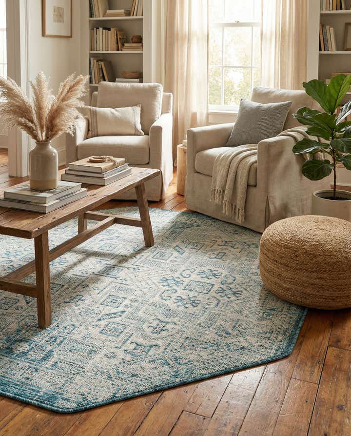 5' 3 x 5' 3 Easy-Clean Aztec Indoor / Outdoor Octagon Rug