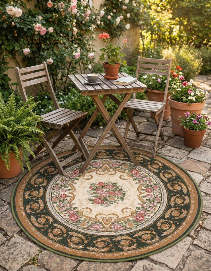 Detail image of 3' x 3'  Washable Traditional Indoor / Outdoor Round Rug