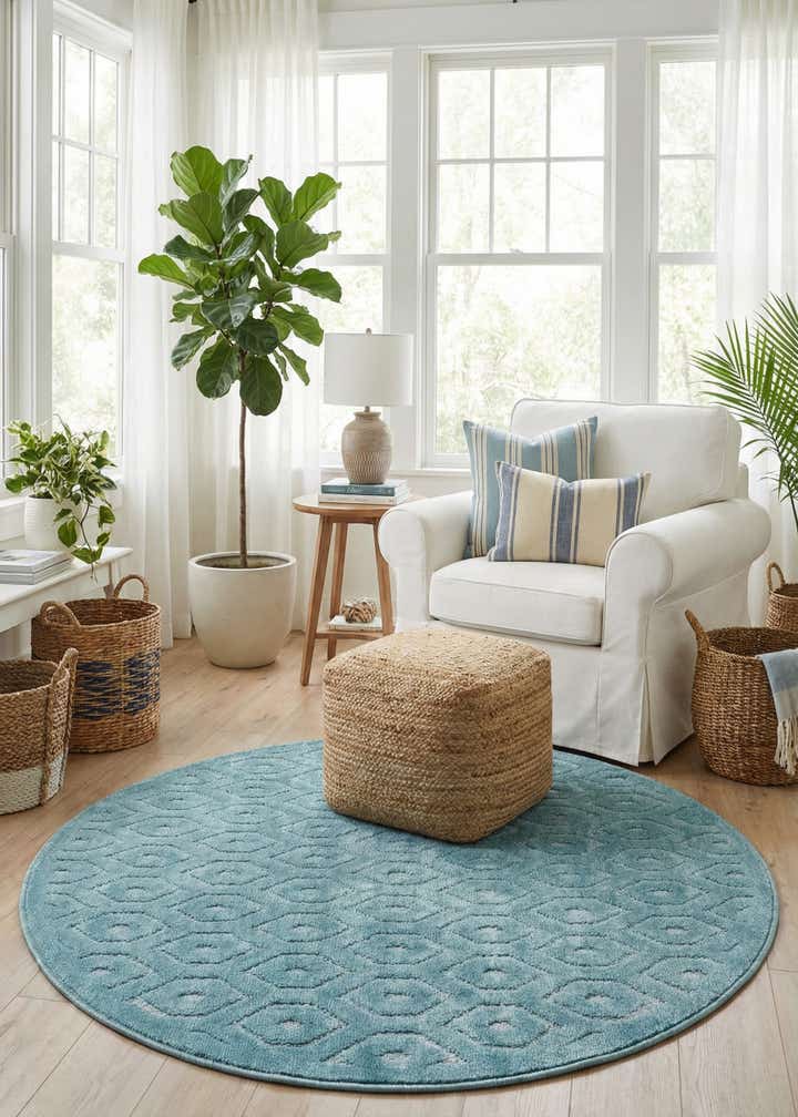 4' x 4' Easy-Clean Trellis Textured Indoor / Outdoor Round Rug