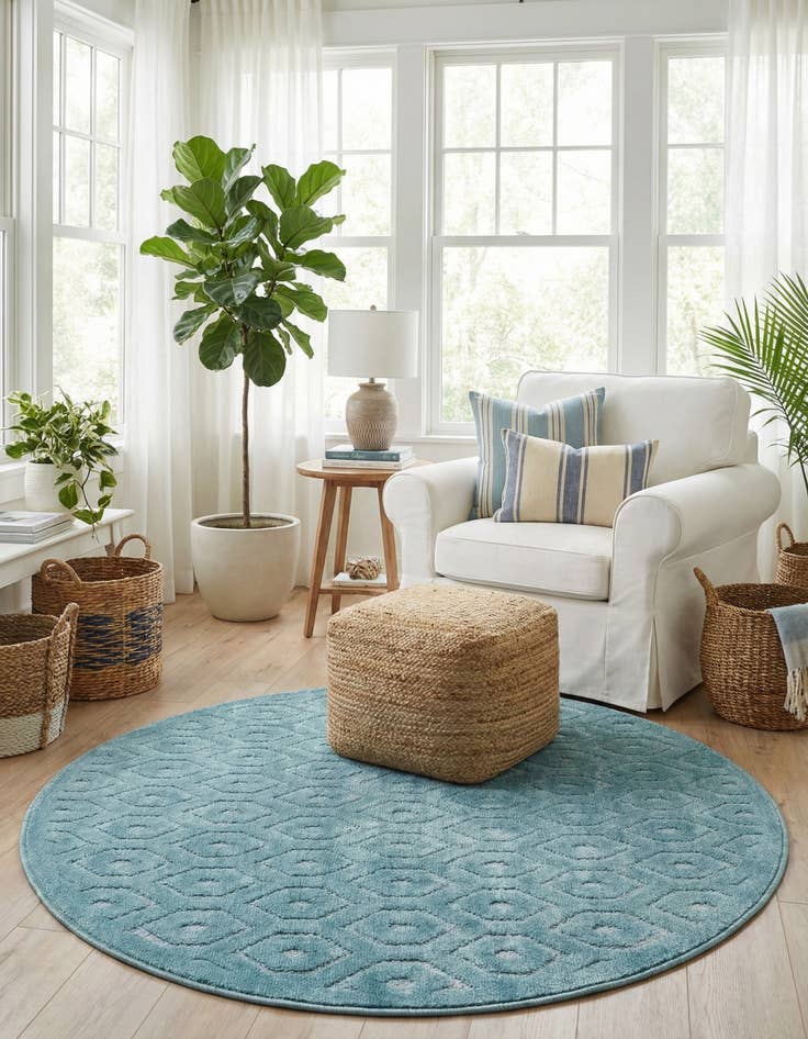 Detail image of  4' x 4'  Washable Trellis Textured Indoor / Outdoor Round Rug