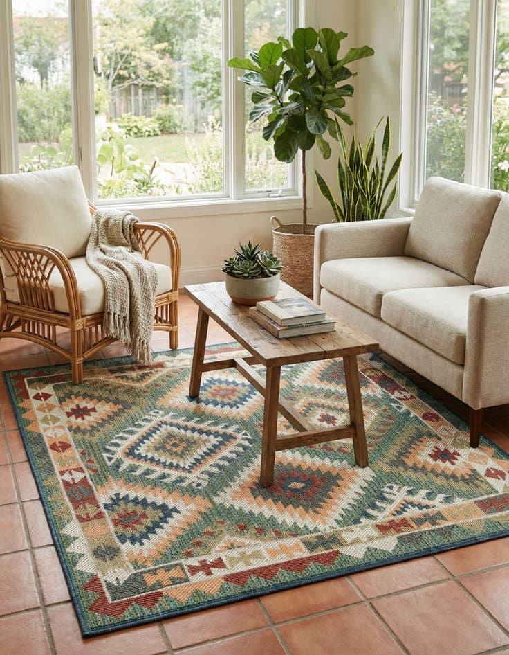 Detail image of 5' 3 x 5' 3  Washable Baja Indoor / Outdoor Square Rug