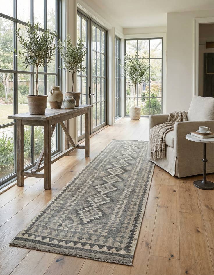 Detail image of 2' 9 x 9' 5  Hand Woven Kilim Maymana Wool Runner Rug