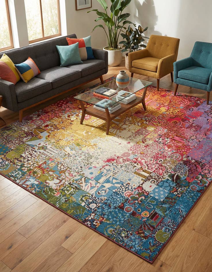 Detail image of 8' x 8'  Washable Modern Indoor / Outdoor Square Rug