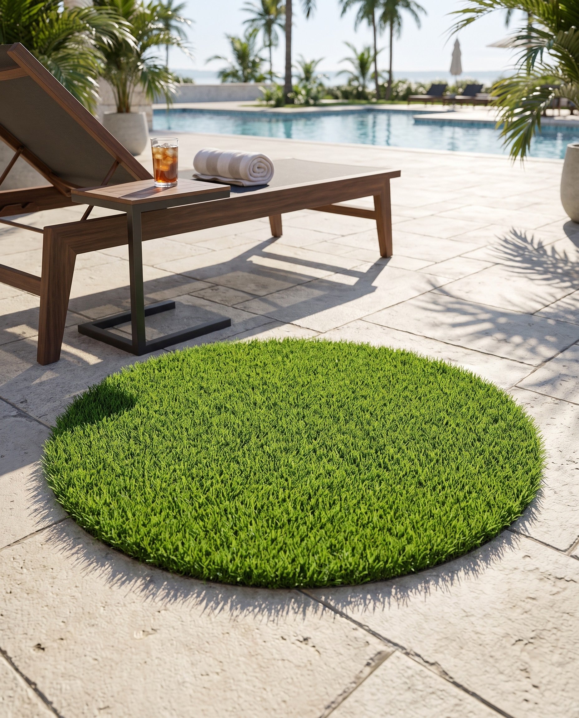 3' x 3' Easy-Clean Grass Indoor / Outdoor Round Rug