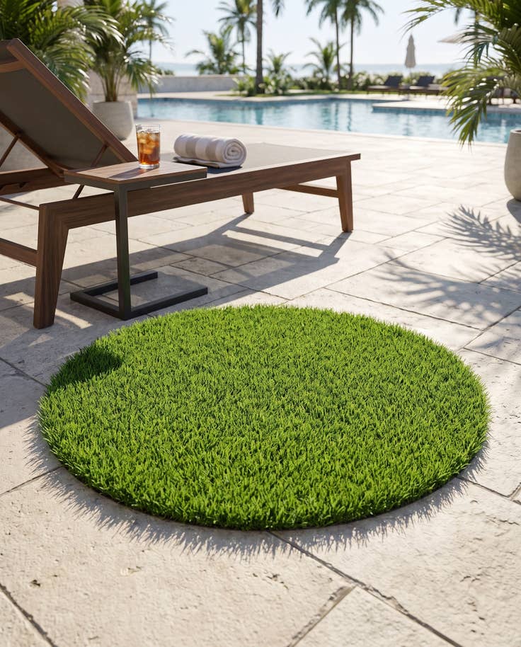 Detail image of 3' x 3' Easy-Clean Grass Indoor / Outdoor Round Rug