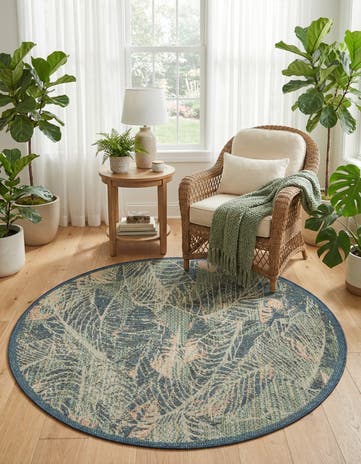 Blue Easy-Clean Baja Indoor / Outdoor Round Rug