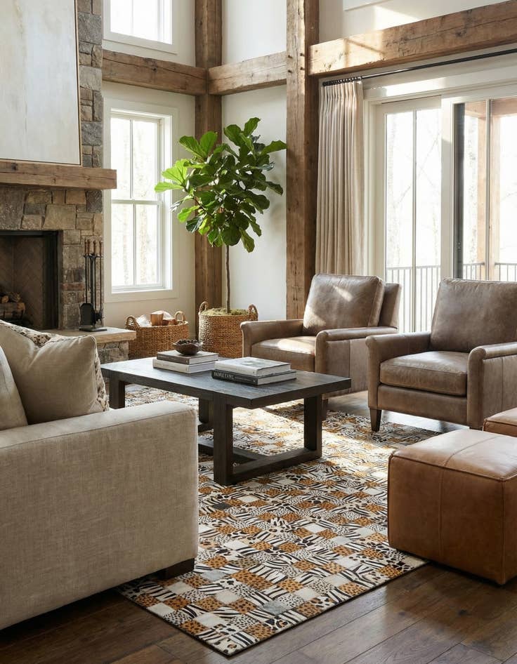 Detail image of 5' 1 x 8' Cowhide Leather Rug